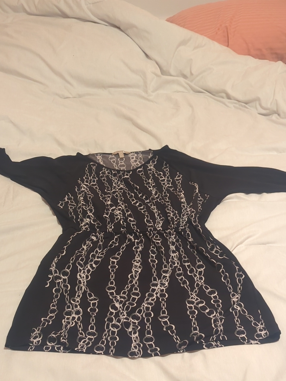 Banana Republic Black Dress With Pockets - White Chain Print, Long Sleeve